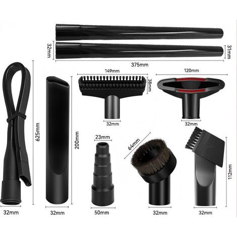 Juego de 9 piezas (2 configuraciones) adecuado para la aspiradora Philips Midea, succión plana, cabezal de cepillo redondo, accesorios universales de 32/35 mm (1/4)