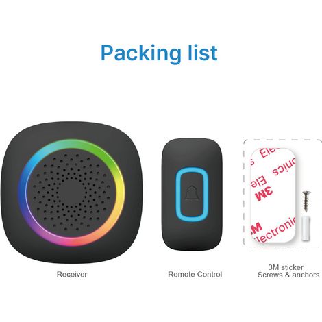 Sonnette sans fil portable avec éclairage RGB, alimentée par batterie, étanche IP66, portée de 300 m, 60 sonneries et capacité de 5 L.-AquaForge (1/5)