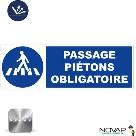 Panneau Passage Piétons obligatoire - Rétroréfléchissant Classe 2 - Alu 450x150mm - 4012292