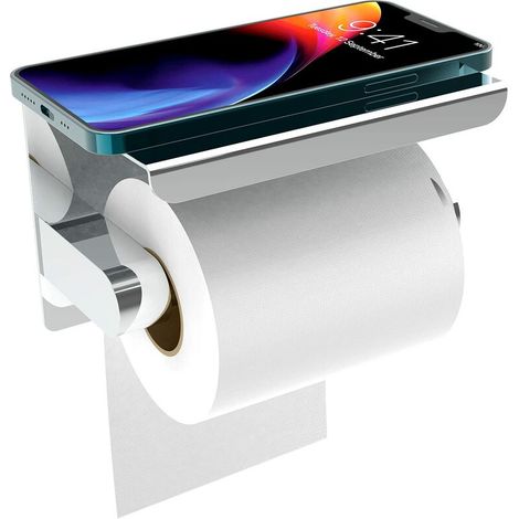 royaluxe - Porte-papier hygiénique avec téléphone/étagère de rangement Papier toilette et papier de cuisine sans poinçon Porte-papier WC (1/5)