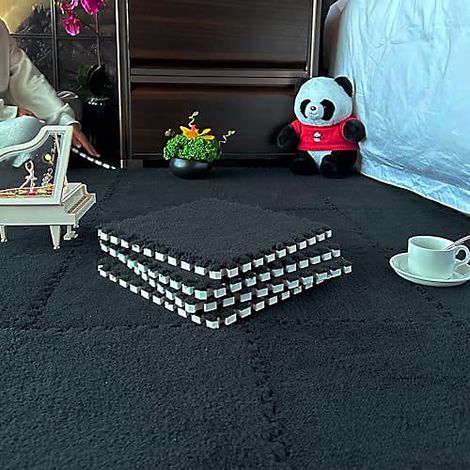 Tapis de jeu puzzle 12 pièces pour enfants, tapis en mousse EVA emboîtable, tapis de chambre, noir (1/5)