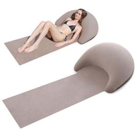 Tapis de plage avec oreiller gonflable, tapis portable, 160 x 70 cm (kaki)