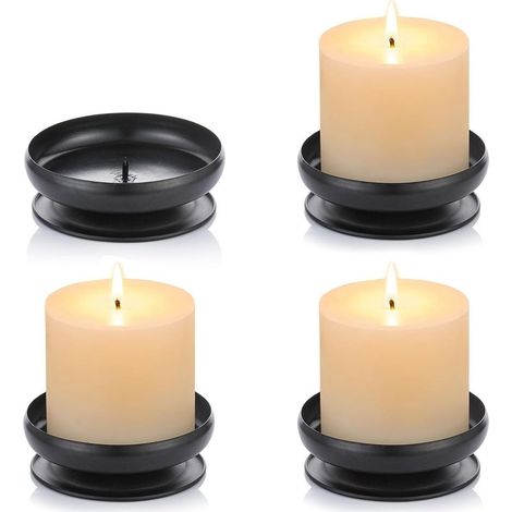 4 Pièces Bougeoir en Forme De Pointe Plaque De Bougie en Fer, Support Bougie Pilier Noir Plaque Bougie Décorative Bougeoir de 9cm Diamètre Bougies LED et Cire, Cônes D'encens, Spa, Mariages (1/5)