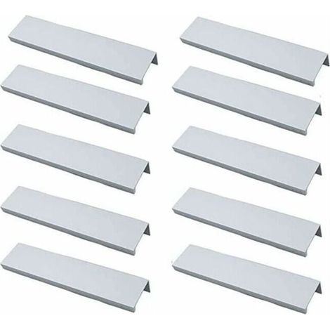 AIMOONSA Lot de 10 Poigne Profil Poigne de Meuble Cuisine - Poigne Invisible Poignee de Meuble Bross Poigne Meuble argent en Alliage d\'Aluminium Entraxe 96mm