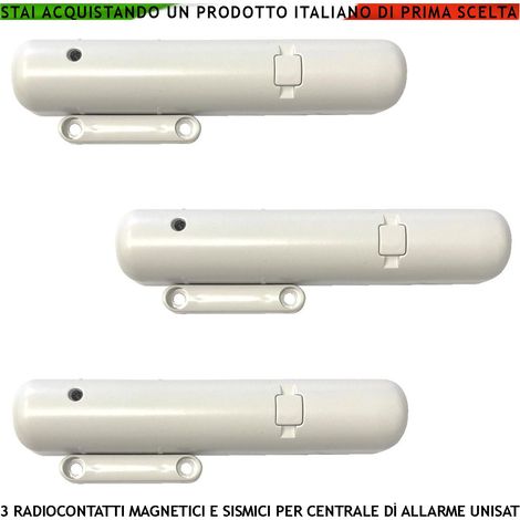 Rilevatore Magnetico e Sismico Via Radio Frequenza 868 MHz Tre Pezzi 2 Ingressi per Sensori Remoti Autonomi Contaimpulsi Regol. da Remoto Tramite App Codifica UNISAT 2 Segnal.e di Allarme Tramite Led (1/4)