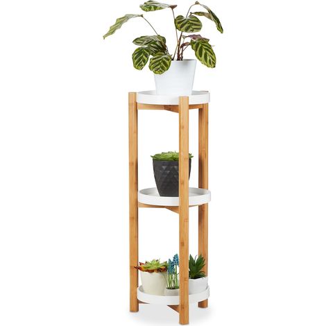 Relaxdays Soporte Plantas de Interior 3 Niveles, Bambú-DM, Marrón-Blanco, 79 x 30 cm (1/5)
