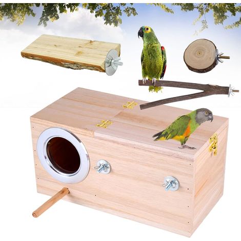 Nichoir à Perruches Extra Large Fabriqué à La Main avec 3 Perchoirs en Bois Naturel  Cage d'Élevage en Bois Naturel pour Calopsittes, Perroquets et Oiseaux de Petite et Moyenne Taille – Taille M (1/5)