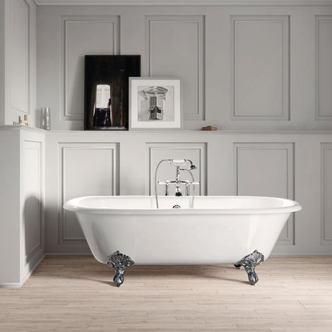 Bañera de Hierro PLYMOUTH blanca 153 cm Patas CROMADAS