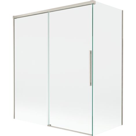 Mexen Rox Duschabtrennung, 2-flügelig, 140 + 70 x 150 cm, transparent, gebürsteter Nickel - 8C9-140-070-97-00