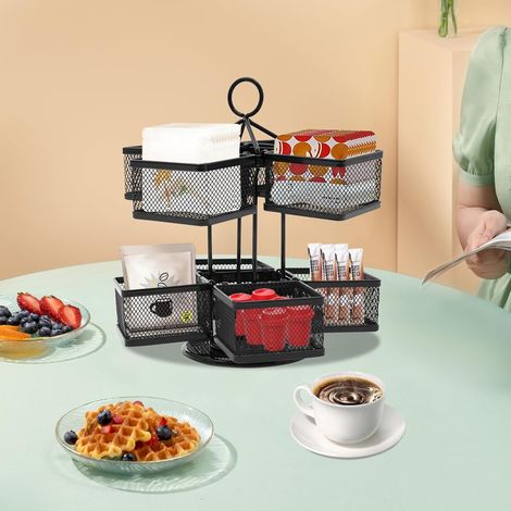 2 Etagen Drehbar Teebox Teebeutel Organizer Metall Teebeutelhalter Tee Aufbewahrung mit 8 Fächern Teebox 360˚ Drehbares Teebeutel Aufbewahrungsbox Abnehmbar Teekiste Schwarz (1/5)