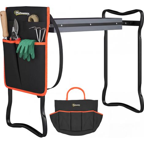 Tabouret de jardin pliant avec coussin en EVA, siège de jardin avec sac à outils intégré, capacité de charge de 150 kg