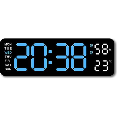 Große 9-Zoll-Digitalwanduhr mit LED-Anzeige, Temperatur-/Luftfeuchtigkeitsanzeige und Schlummerfunktion, geräuschloser Digitaluhr für Wohn- und Schlafzimmer – 12-/24-Stunden-Format