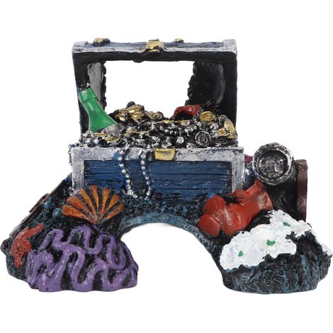Coffre à trésors décoratif pour aquarium, cachette en résine réaliste, boîte à bijoux bleue pour aquarium d'eau douce et d'eau de mer (1/5)