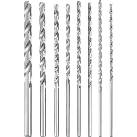 Lot de 8 forets hélicoïdaux extra longs en acier rapide à queue droite (4-10 mm) pour le bois (1/5)