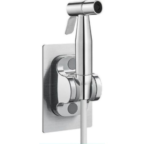 Pulvérisateur de bidet de toilette, pistolet pulvérisateur en argent 304 + tuyau en acier inoxydable de 1,5 m + support (1/5)