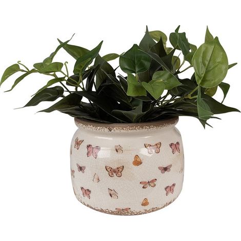 Pot de fleurs intérieur beige à papillons 20x15cm (1/2)