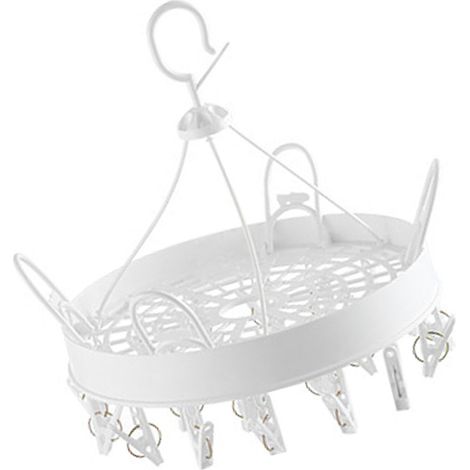 Cintre à pinces et égouttoir à linge, crochet de séchage multiple pour sous-vêtements, blanc, forme ronde (1/5)