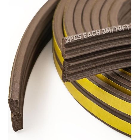 Bandes d'étanchéité pour portes et fenêtres, bandes d'étanchéité en mousse autocollantes, coupe-vent et insonorisantes (Brun, 6 m x 2, type E) (1/5)