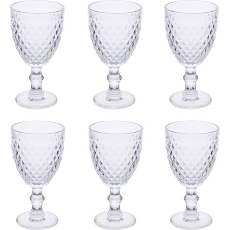 Lot de 6 verres à vin 370 ml en verre, surface travaillée effet diamant, transparents (1/4)
