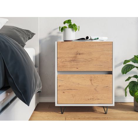 Nachttisch Kommode You 50cm 2 SoftClose stehend Weiß und Eiche Front (1/5)