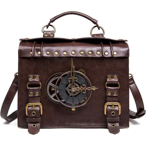 Mochila Steampunk vintage, bolso gótico, bandolera de cuero hecha a mano para la Edad Media, 1 unidad, color café. (1/5)