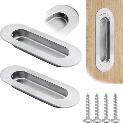 Poignée de porte coulissante ovale encastrée en acier inoxydable 304 – Finition satinée brossée – Dimensions 120 x 40 mm – Lot de 2 (1/5)