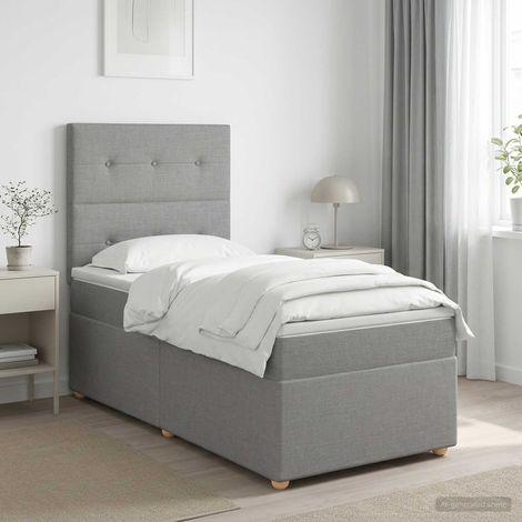 vidaXL Letto box spring con materasso Grigio Chiaro Singolo Tessuto (1/5)