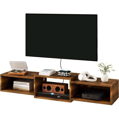 WST013H Meuble TV flottant à fixation murale, étagère pour console multimédia, meuble TV flottant pour salon, chambre à coucher, bureau, marron rustique (1/5)