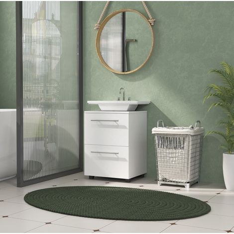 Meuble sous lavabo 41,5x35,5x59 cm en bois blanc, gain de place pour salle de bain FloraGrace (1/5)