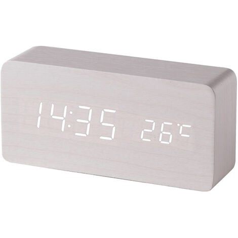 (Weiß) Digitaler Wecker aus Holz mit LED-Soundsteuerung, dualer Stromversorgung über USB-Batterie, geräuschlose Holzuhr mit LED, Heimdekoration (1/5)