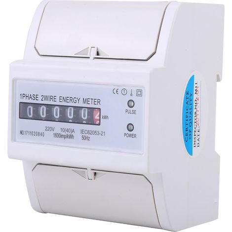 Compteur d'énergie électronique monophasé à deux fils sur rail DIN (kWh), 10(40)A (1/5)