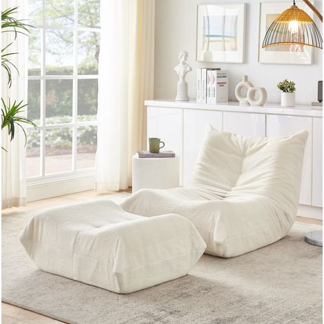CHICFURN Sillón relax de suelo 100x90x70 cm de espuma beige con puf, sin montaje (1/5)