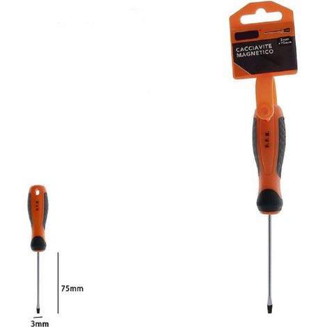TrAdE Shop Traesio - Cacciavite Giravite Magnetico Punta A Taglio 3x75mm Impugnatura Ergonomica 07423 -