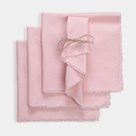 Lot de 12 serviettes de table unies en lin et coton mélangés (45 x 45 cm), avec pompons, carrées et réutilisables. Idéales pour les mariages, les fêtes et la maison. Couleur : rose. (1/5)