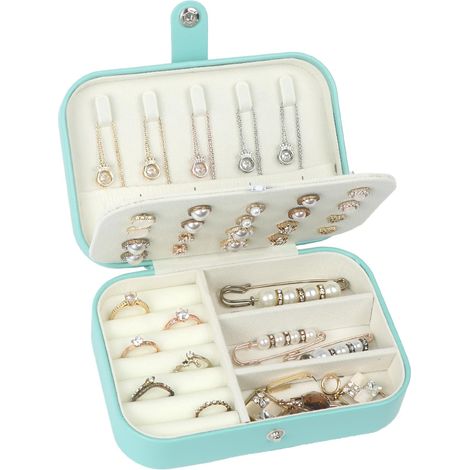 Boîte à bijoux de voyage, petit organisateur de bijoux en cuir PU adapté aux femmes et aux filles, mini étui de voyage portable avec compartiments d'affichage et de rangement pour boucles d'oreilles, (1/5)