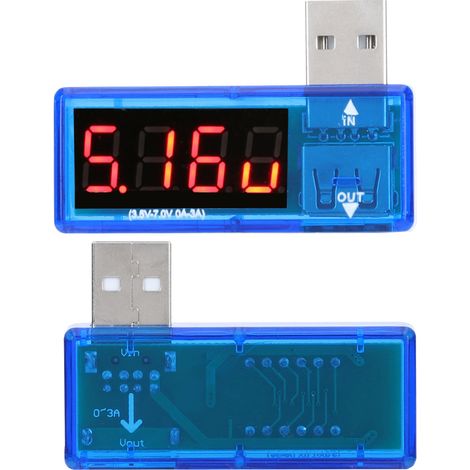 2 multimètres USB (voltmètre et ampèremètre), portables pour chargeurs de téléphone portable, bleus (1/5)