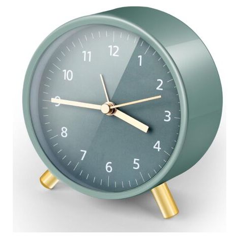 Reveil Matin, Rond Reveil Analogique sans Tic-tac, Reveille Veilleuse Coquille en Métal, Réveil à Pile pour Bureau, Chambre, Adultes, Enfants