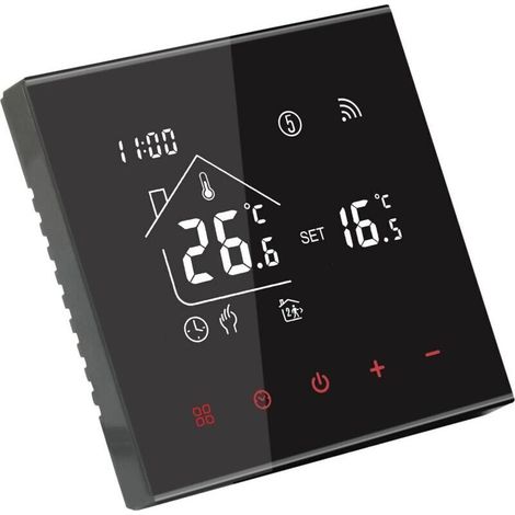 Thermostat intelligent à économie d'énergie WiFi numérique pour chauffage par le sol - Contrôleur de température compatible avec Amazon Alexa, Google Assistant (noir pour chauffage