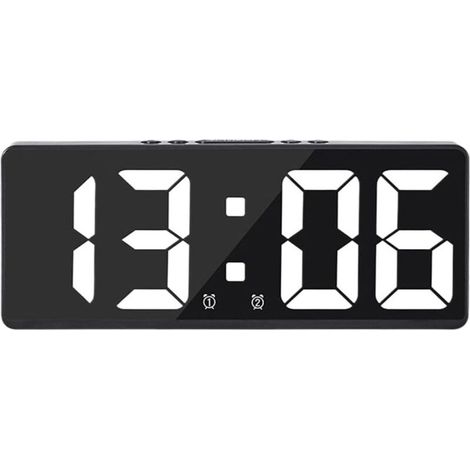 Grande horloge murale numérique intelligente avec fonctions heure/date/son et compte à rebours, luminosité et volume continus - Boîtier noir avec lumière blanche (1/4)