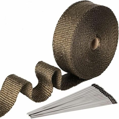 Ruban Isolant Thermique - Titanium Magma - 15 m x 50 mm x 1,5 mm - Résistance 1000 °C - Pour Échappement Moto et Véhicules - Avec 15 Colliers Autobloquants Acier Inoxydable