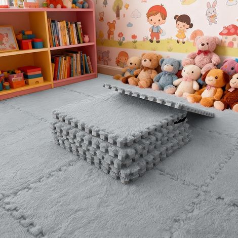 Lot de 12 tapis en mousse à mémoire de forme emboîtables pour salon (blanc) (1/5)