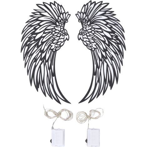 Décoration murale métallique ajourée en forme d'ailes, noire double face avec lumière, 10 cm, pour salon, chambre, jardin, bureau. (1/5)