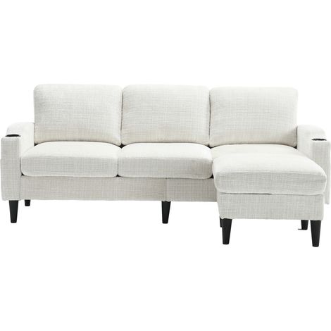 CHICFURN sofá de 4 plazas 196,5 x 75 x 77 cm de chenilla beige con puff de almacenaje (1/5)