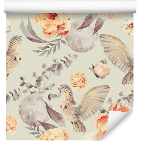 Eulen- und Blumentapete für Wohn- und Schlafzimmer, 50 x 1000 cm (1/5)