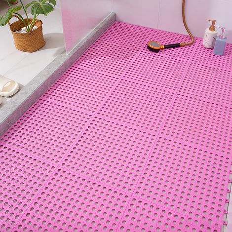 Lot de 10 tapis sol antidérapants plastique rose mosaïque pour cuisine (1/4)
