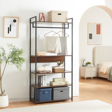 Organizzatore Guardaroba Larem Mobile Porta Abiti con Ripiani - Nero / Effetto Noce [en.casa]