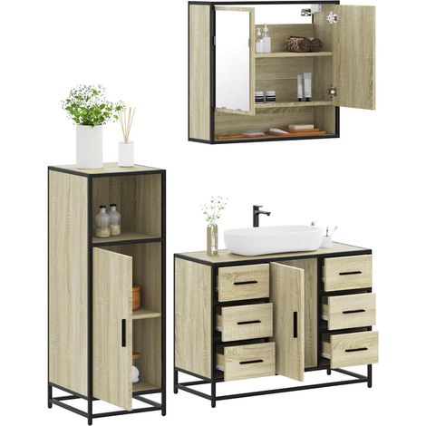 3-tlg. Badmöbel-Set Sonoma-Eiche Holzwerkstoff vidaXL (1/5)