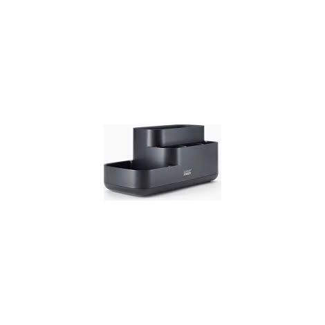 Organizador de baño Joseph Joseph EasyStore con acabado mate negro, versátil con compartimentos para artículos de higiene, base antideslizante.