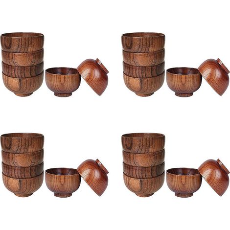 Ce service de table en bois de 24 pièces peut servir à présenter du riz, de la soupe, des sauces, du café et du thé, ou encore être utilisé comme objet de décoration. Il comprend un saladier en bois e (1/5)