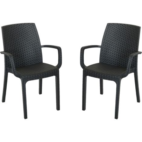 Sedia poltrona indiana in simil rattan per esterno e interno set 2 pezzi ANTRACITE (1/3)